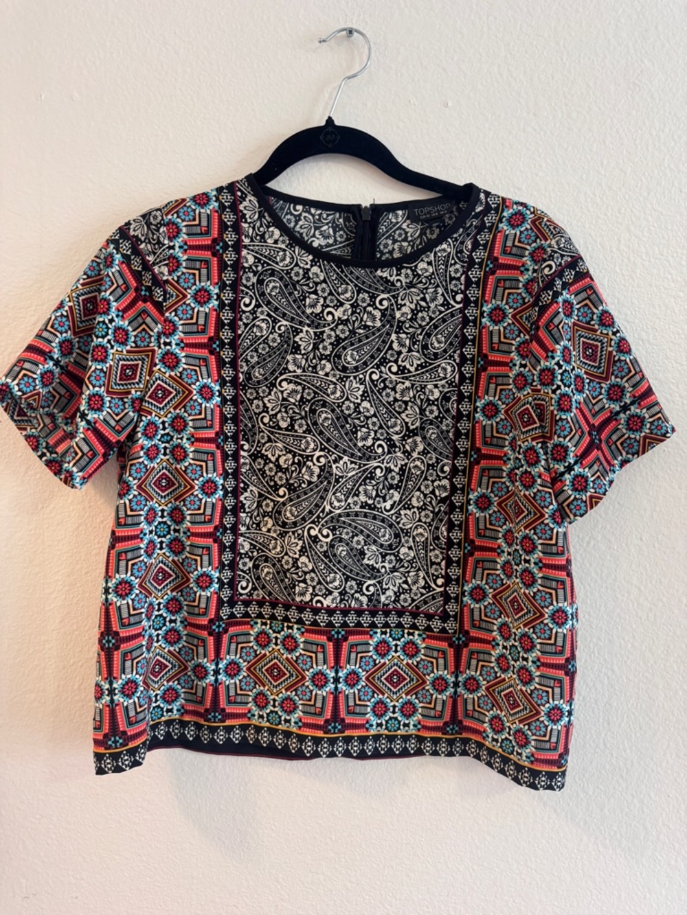 Topshop Black Multi Paisley & Geo Short Sleeve Blouse
